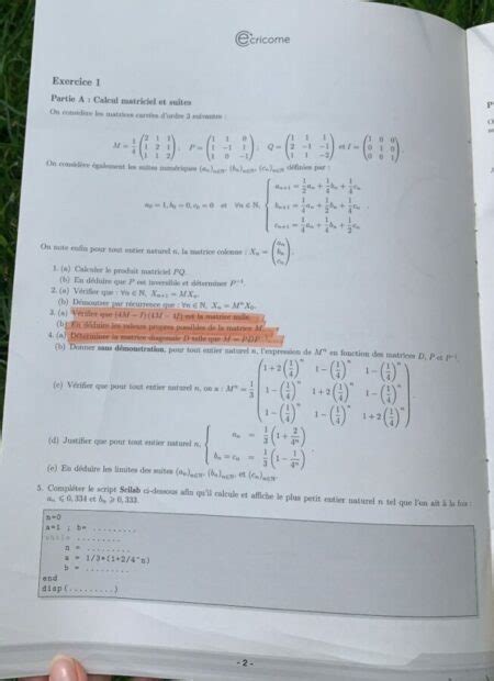 Sujet de maths Ecricome ECT 2022 Major Prépa