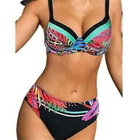 Mode Mer Costume Deux Pi Ces Bikini Multicolore Bande L Gant Bonnets Slips J Ebay