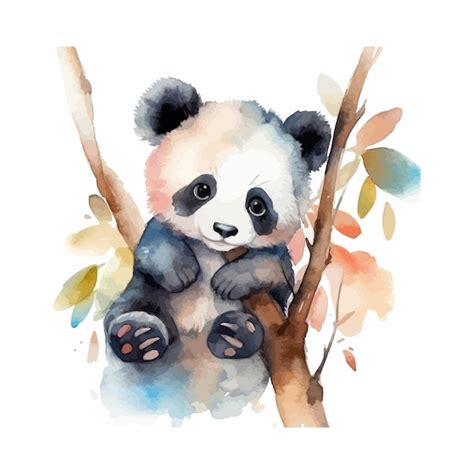 Premium Vector A Cute Baby Panda Cartoon Watercolor White Background