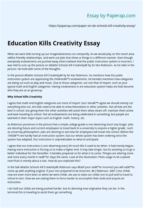 Education Kills Creativity Essay Free Essay Example