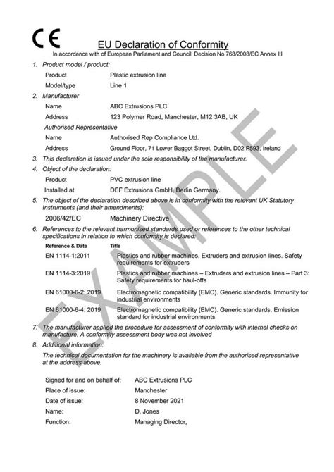 Ce Declaration Of Conformity Authorised Rep Compliance