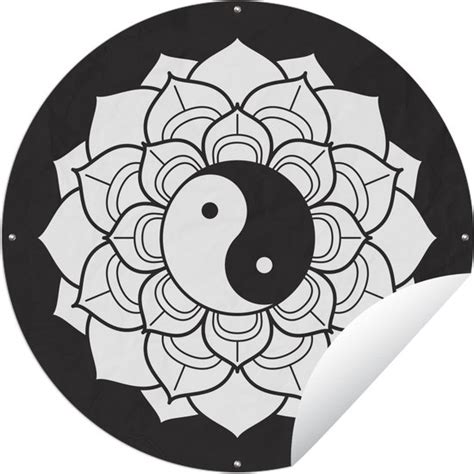 Tuincirkel Zwart Wit Illustratie Van Een Lotus Met Het Yin En Yang