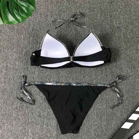 Cheap Split Bikini Set Summer Women Sexy Patchwork Color Swimsuit
