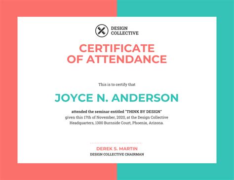 vibrant certificate  attendance template