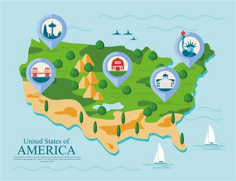 United States Landmark Map Vector 226417 Vector Art at Vecteezy