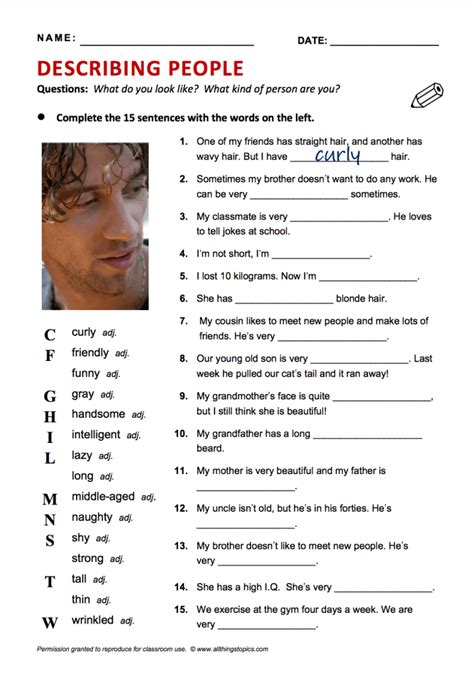 Describing People Free Esl Handouts Worksheets Library