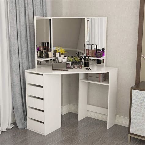 Black Jungaha Makeup Vanity Table With Panel Mirror Wood Make Up