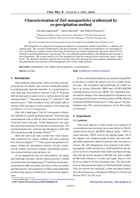 Pdf Characterization Of Zns Nanoparticles Synthesized By Co