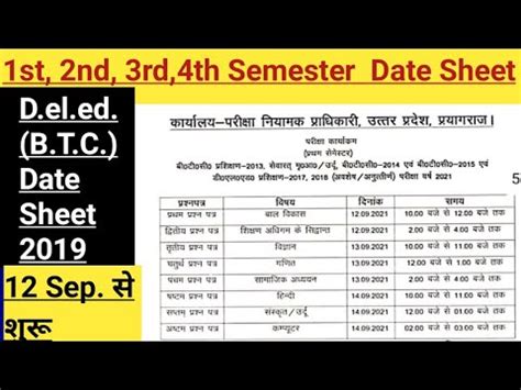 Deled 1st 2nd 3rd 4th Semester Exam Date Sheet 2021 Deled Btc