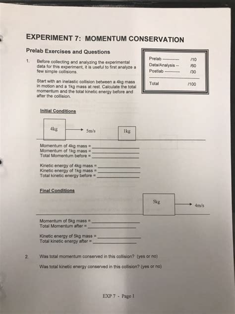 Solved Experiment 7 Momentum Conservation Prelab Exercises