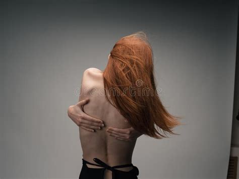 Nude Woman Touches Herself Behind Her Back With Hands Stress Emotions Red Hair Stock Image