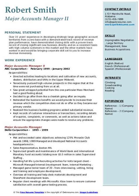 Major Accounts Manager Resume Samples Qwikresume