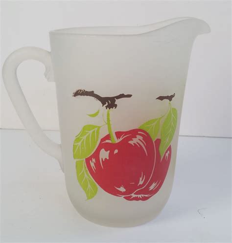 Hazel Atlas Frosted Glass Pitcher With Apples Smaller In Etsy