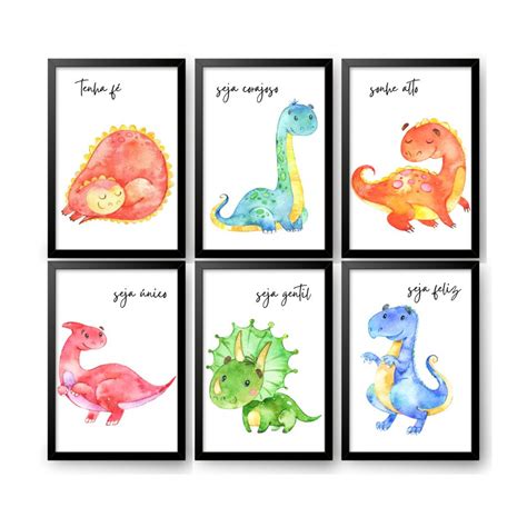 Kit Quadros Decorativos Dinossauros Aquarela Elo