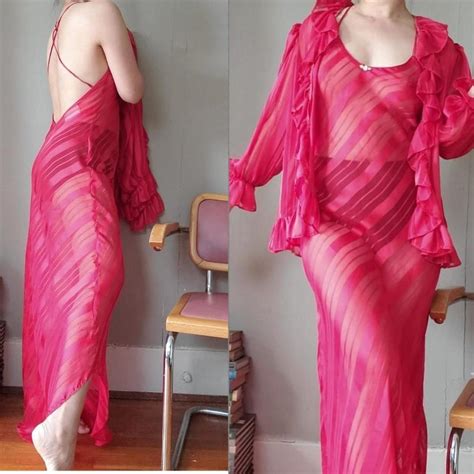 Vintage Sleepwear Set 80s 90s Hot Red Sexy Slip Depop