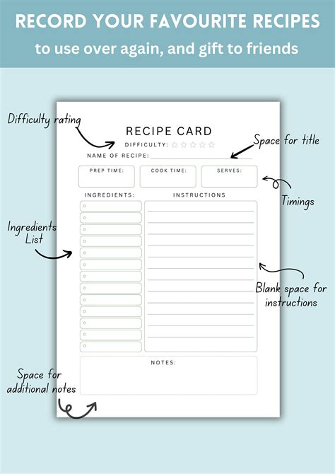 Recipe Sheet Template Printable PDF Download, Blank Recipe Card, Print ...