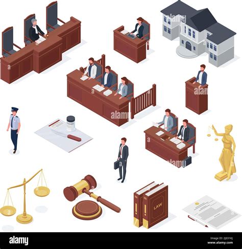 Isometric Law Elements Court Judge Lawyer And Hammer Tribunal And Judgment Equal For