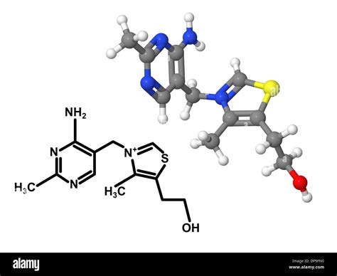 La vitamina B1 tiamina molécula con fórmula química aislado sobre