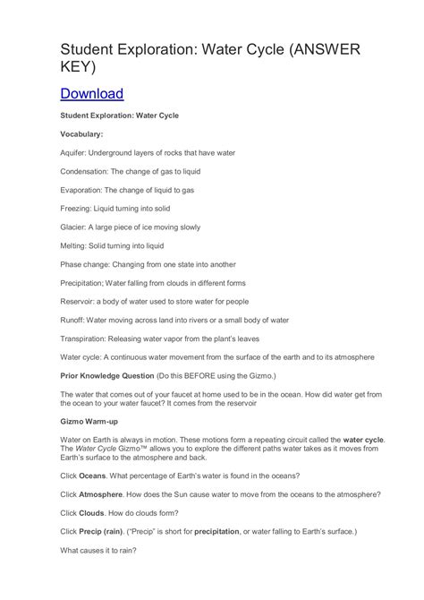 Water Cycle Worksheet Answer Key Ame My Id