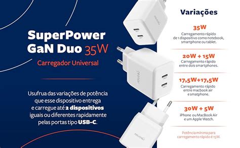 Geonav Carregador Universal Superpower Gan Duo W X Usb C Power