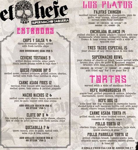 Menu At El Hefe Pub Bar Chicago