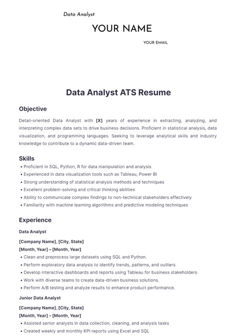 Free Data Analyst Ats Resume Template Edit Online And Download