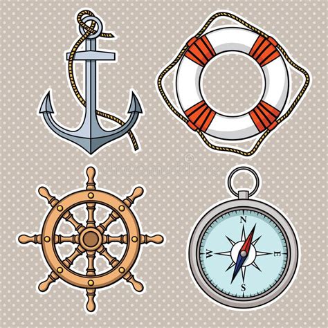 Vector Set With Isolated Anchor Lifebuoy Ships Wheel Compass Stock Vector Illustration Of