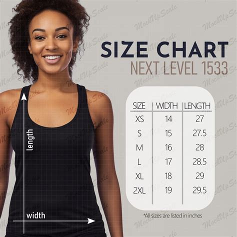 Next Level 1533 Size Chart For Woman Womens Racerback Tank Top Size Chart Tank Top Black Model