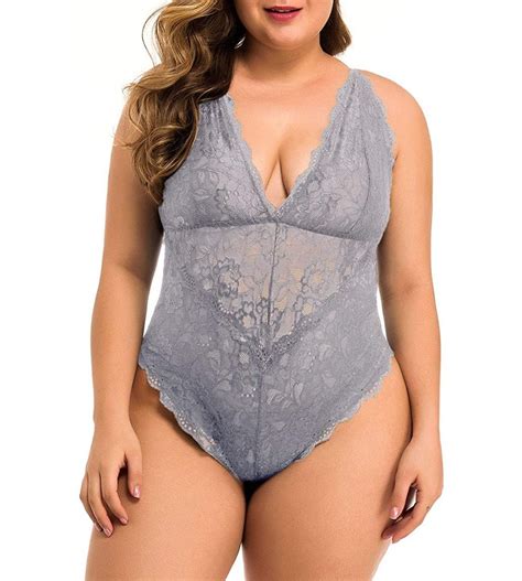 Women Plus Size Lace Bodysuit Teddy Lingerie One Piece Babydoll