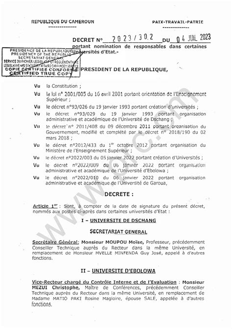 Décret N°2023 302 Du 04 Juin 2023 Portant Nomination De Responsables