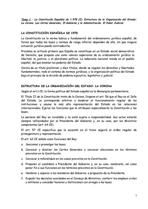 Tema 1 La constitucion española de 1978 estructura de la organizacion