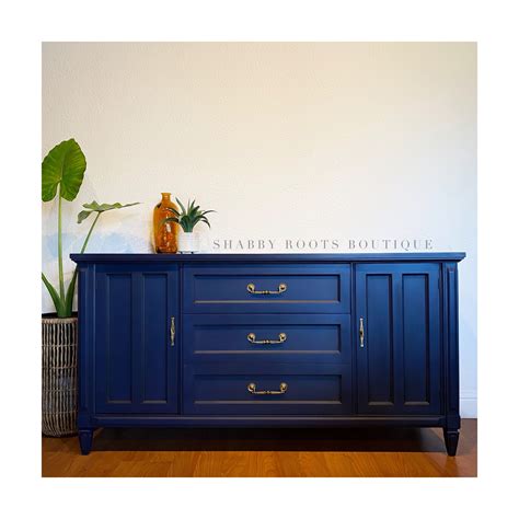 SOLD Dark Blue Vintage Cabinet Buffet Mid Century Sideboard Credenza ...