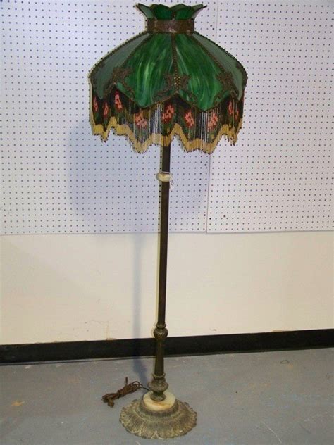 215 Vintage Beaded Slag Glass Floor Lamp Lot 215