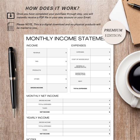 Monthly Income Statement Template Financial Tracking Tool Budget