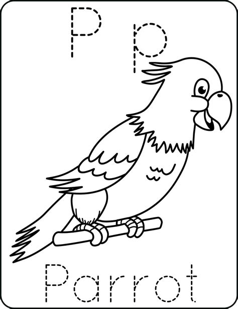 Letter Pp Uppercase And Lowercase Cute Children Coloring A Parrot Abc