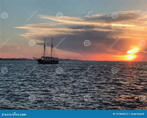 Sunset Zadar stock photo. Image of sailing, boat, sunset - 151804612