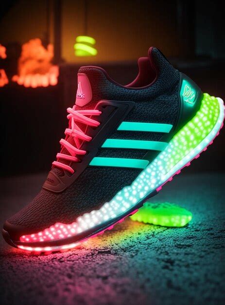 Premium Photo Running Shoes With Neon Lights On A Dark Background 3d