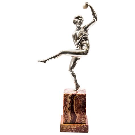 Art Deco Silvered Bronze Sculpture Nude Dancer Guiraud Riviere Circa