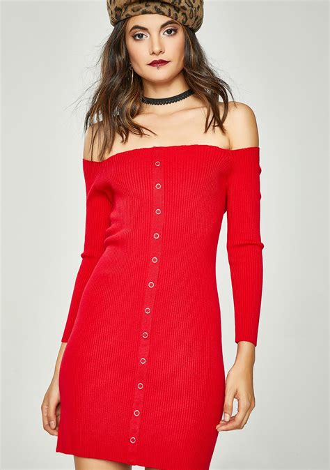 Red Off Shoulder Knit Dress Dolls Kill