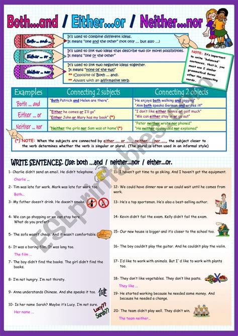 Bothand Either Or Neither Nor Esl Worksheet By Asungilsanz