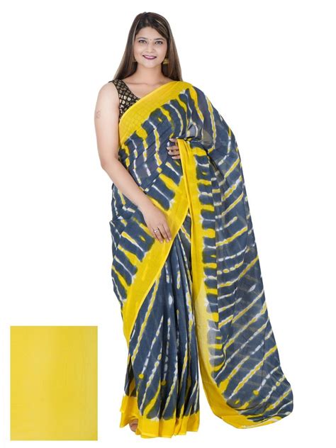 Block Prints Casual Wear Ikkat Mulmul Cotton Sarees With Blouse At Rs