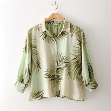 Premium Photo Pale Green Palm Print Blouse Tropical Baroque Design