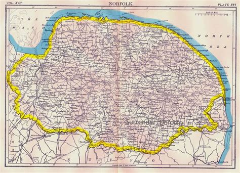 Norfolk County England Map Antique Copper Engraved European Etsy