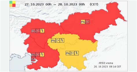 Rdeči alarm opozorilo za poplave 27 10 2023 ARSO je razglasil rdeči