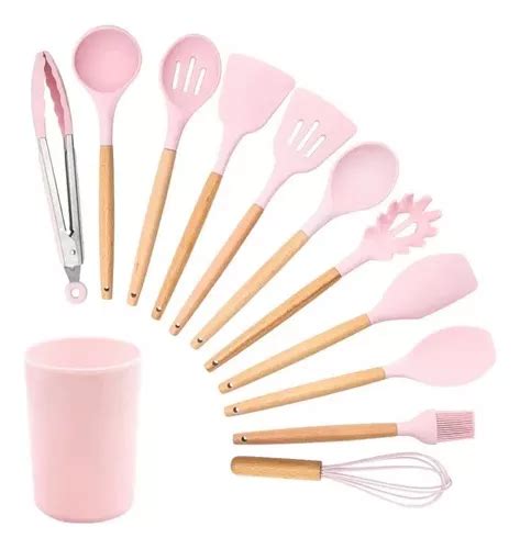 Set De Utensilios De Cocina Silicona Mango De Madera Cuotas Sin Interés