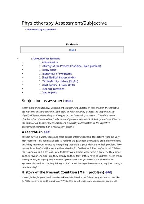 Physiotherapy Assessment Physiotherapy Assessment Subjective