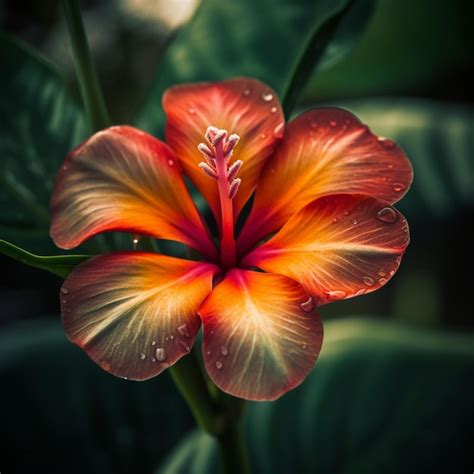 Premium AI Image A Flower With A Red Center And A Green Leaf