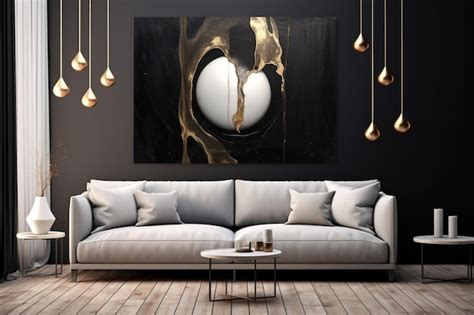 Premium AI Image | A living room with a gold painting on the wall