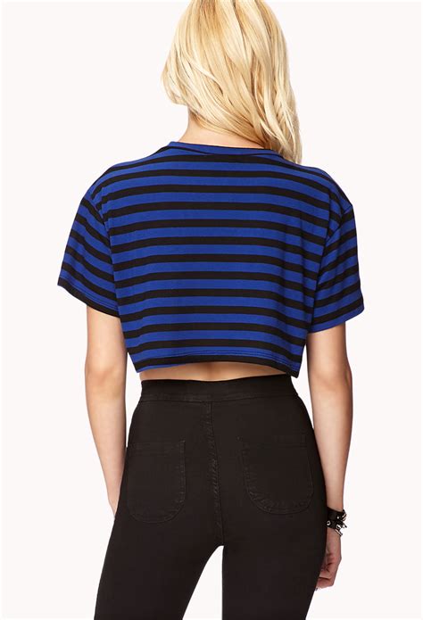 Forever Striped Crop Top In Blue Lyst