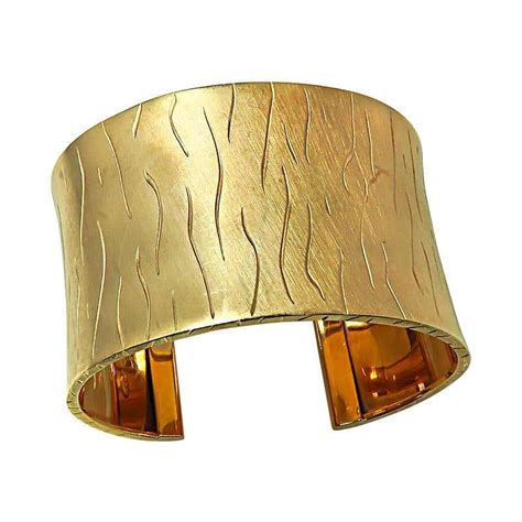 Hand-Crafted 14K Yellow Gold Narrow Cuff Bracelet For Sale at 1stDibs